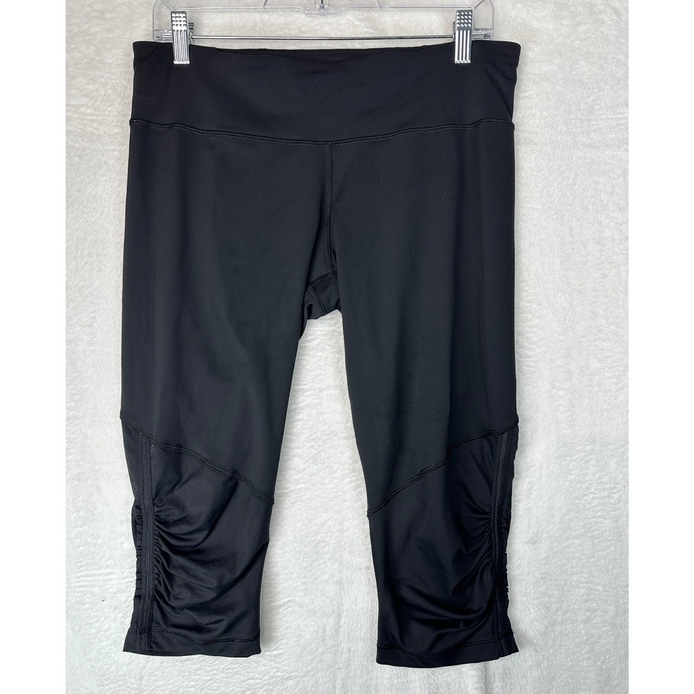 Lululemon Capri Leggings Womens 12 Black Ruched Mesh Cropped Zipper Pocket